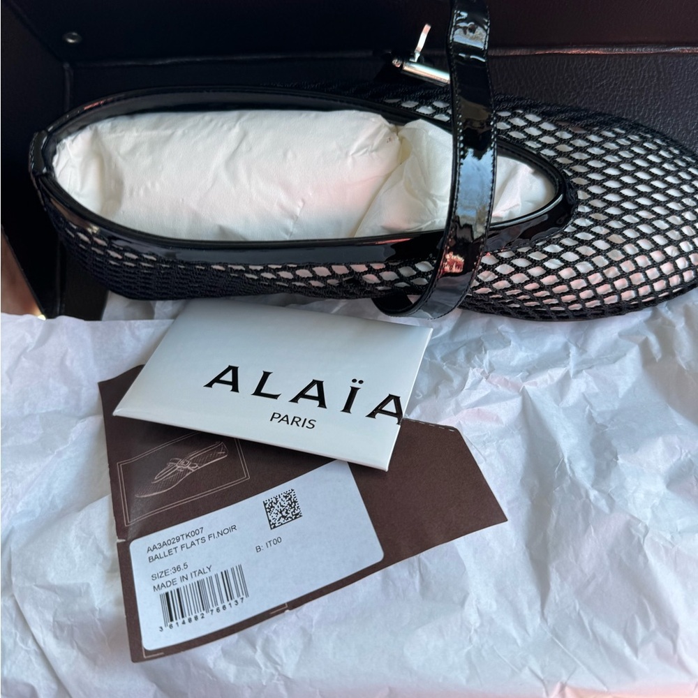 Alaïa Black Mesh Mary Jane Flat with Patent Strap